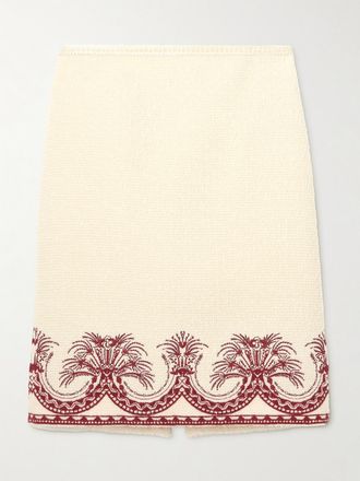 Etro Gonna In Tweed Di Lana Con Ricami - Crema