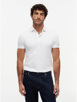 Tommy Hilfiger Mens New York Label Slim Fit Mercerized Polo - White - XL
