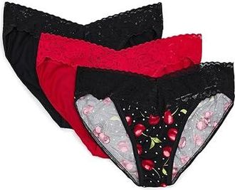 Hanky Panky Dreamease Vikini 3-pack Womens Underwear Black/Cherry Bomb/Red : XS, Lycra/Modal/Nylon