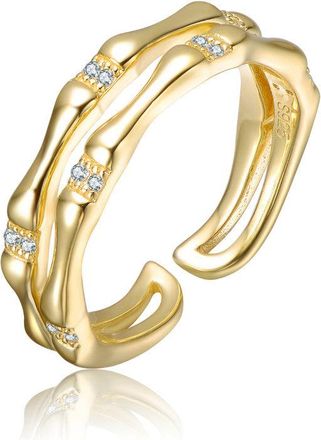 Rachel Glauber 14K Gold Plated with Clear Cubic Zirconia Wavy Open Ring