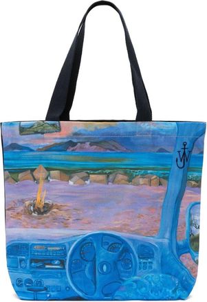 J.W.Anderson canvas tote bag - unisex - Cotton/Calf Leather - One Size - Blue