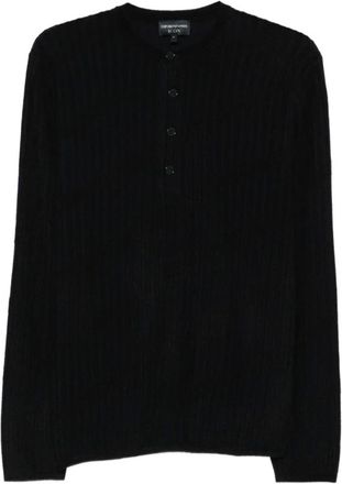 Emporio Armani Truien & Vesten, Heren, Blauw, L, Nylon, Henley Collar Jumper