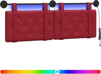 vidaXL Cabecero Colgante Con Luz Led Rojo Vino Cuero Sint&eacute;tico Vidaxl