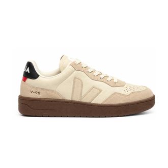 Veja V-90 Leren Sneakers - Heren - Schoenen - Beige - Maat: 40 EU Katoen
