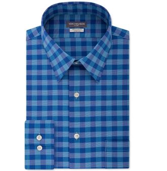 Van Heusen Mens Fit Flex Collar Check Dress Shirt Aqua Size 16-36-37