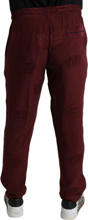 Dolce & Gabbana Mens Maroon Crown Pattern Silk Pajama Pants