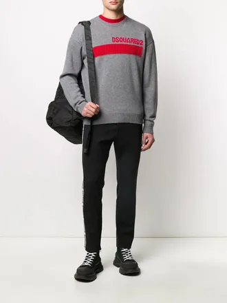 Dsquared2 Logo-Banded Virgin Wool Trousers - Black