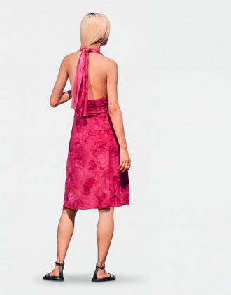 Desigual vestito halter floccato in magenta-Rosso