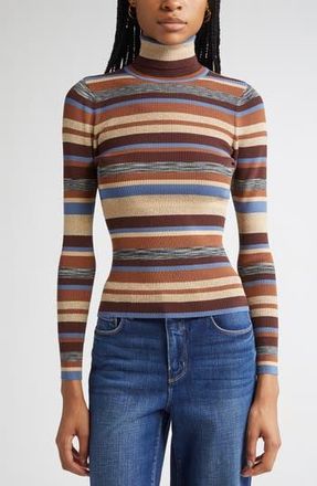 L'agence Olene Stripe Turtleneck Sweater in Stone Blue/Brown Multi at Nordstrom Rack, Size Xx-Small