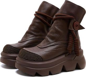 Generic QXDZSW Handmade Mid-Calf Boots Platform Women Short Boots Round Toe Height Increasing Thick Sole Ladies Shoes