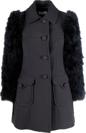 Valentino Pre-owned Womens Red Wool Coat with Animal Feather Sleeves - 10s - Black - Size EU 38 (Womens)