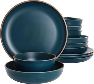 Gibson Home Rockabye 12 Piece Melamine Dinnerware Set in Dark Teal