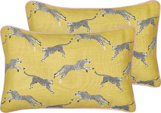 Beliani Beliani - Conjunto De 2 Cojines De Algod&oacute;n Con Motivo De Guepardo 30 X 50 Cm Amarillo Arales