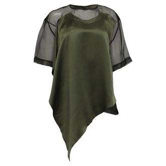 Jason Wu Jason Wu Organza And Crinkled Satin T-Shirt in Green Silk