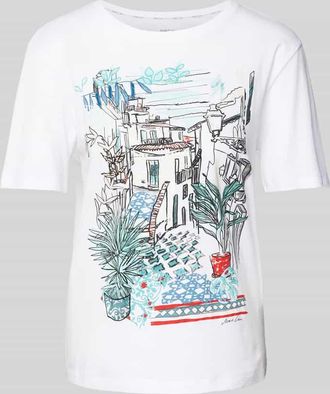 Marc Cain T-Shirt mit Motiv-Print in Weiss, Größe 34