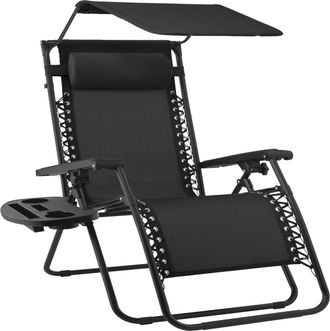 Best Choice Products 30 Extra Wide Folding Zero Gravity Patio Lounge Chair w/Adjustable Canopy Shade - Black