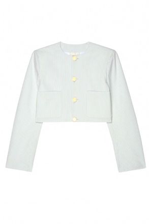Frame Denim Womens Seersucker Cotton Jacket In Light Chambray Multi