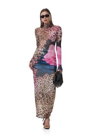 AFRM Bevin Mesh Maxi Skirt In Animal Block Peony