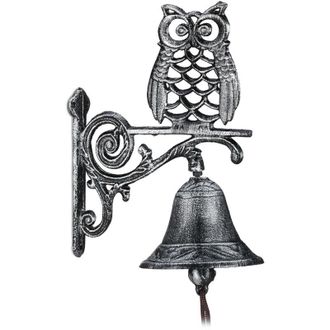 Relaxdays Relaxdays - 4 Campanas Pared Hierro Fundido B&uacute;ho, Efecto Antiguo, Cuerda, Para Exterior, Decoraci&oacute;n Jard&iacute;n, Plateado