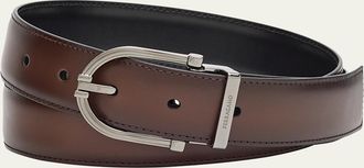 Ferragamo Mens Reversible Leather Curve-Buckle Belt
