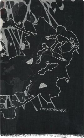 Emporio Armani Chique Gedrukte Sjaal met Rafelranden - Heren - Sjaals - Zwart - ONE Size - Linnen - Accessoires