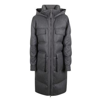 Brunello Cucinelli Cappotto Trapuntato in Lana e Piuma - - Coats - Donna - Grigio - S