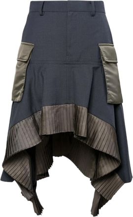 sacai Asymmetrical Hem Midi Skirt with Pleated Detailing