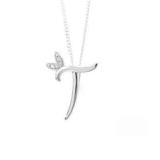 Say It With Winged Diamond Initial Necklace - Sterling Silver - T/18 | Size: 18 inches