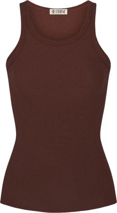 &Eacute;terne High Neck Fitted Tanktop - Dames - Tops zonder mouwen - Bruin - L - Katoen - Tops