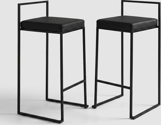 Oresteluchetta Juego De 2 Taburetes Altos De Cocina De Metal Y Piel Sint&eacute;tica Dale - Negro