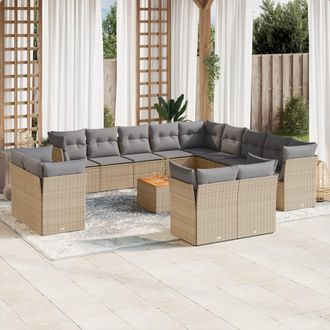 vidaXL Set Sof&aacute;s Jard&iacute;n 14 Pzas Y Cojines Rat&aacute;n Sint&eacute;tico Beige Mezcla Vidaxl