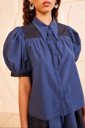 Ulla Johnson Freja Collared Top In Twilight Colorblock