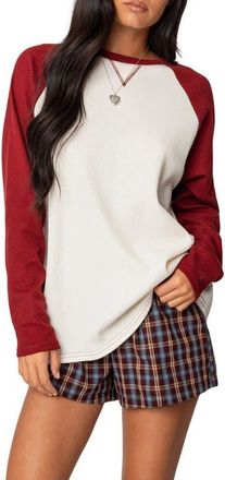 Edikted Me Time Oversize Waffe Stitch Pullover in Burgundy at Nordstrom, Size X-Small