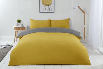 TJ Hughes Lyla Reversible Duvet Set in Ochre/Grey - TJ Hughes Grey