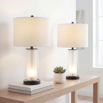 Jonathan Y Designs Tryon 26 Modern Minimalist Glass/Iron Nightlight LED Table Lamp in Oil Rubbed Bronze/clear at Nordstrom