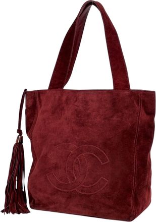 Chanel Red Color Suede Leather Shoulder Bag Tote Bag (Pre-Owned)