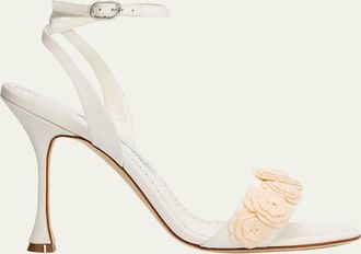 Manolo Blahnik 105mm Raosnu Crochet Flower Ankle-Strap Sandals