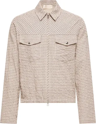 Moncler Moncler Micro Madras Flannel Shirt Jacket, Men, White, Size: Xxl