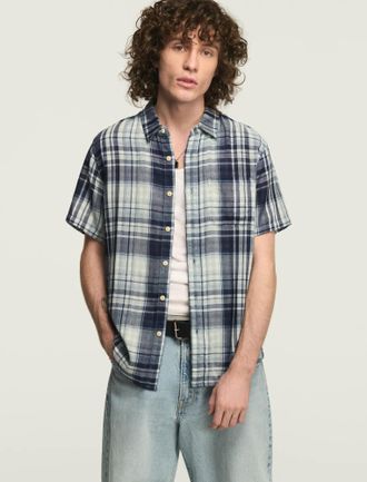Lucky Brand Mens Short Sleeve San Gabriel Indigo Double Weave