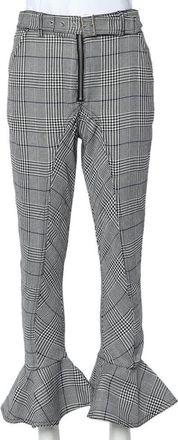 Self Portrait Self Portrait Monochrome Checkered Ruffled Hem Belted Cropped Pants