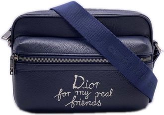 Dior Navy Leather Messenger Bag Shoulder Bag (Pre-Owned)