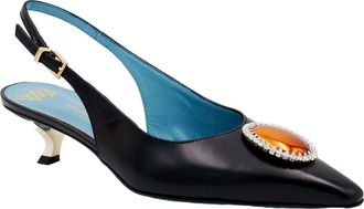 Valentina Rangoni Veronika Low Heel Sling Pump in Black Luce at Nordstrom, Size 8.5