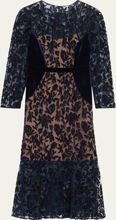 Marchesa Cutwork Velvet & Tulle Midi Dress