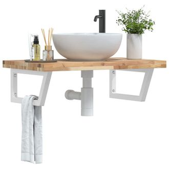 Berkfield Home Basin Shelf Wall Mounted Steel & Solid Wood Acacia in Brown