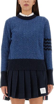 Thom Browne Womens 4bar Stripe Jersey - Medium Blue Wool - Size EU 38 (Womens)