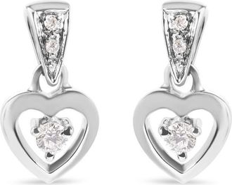 House of Brilliance 14K White Gold 1/6 Cttw Diamond Dangle Heart Stud Earrings (H-I, SI2-I1)