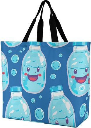 Generic Water Bottle Pattern Handbag Foldable Shopper Bag Lightweight Grocery Bags For Daily Use Picnic Camping