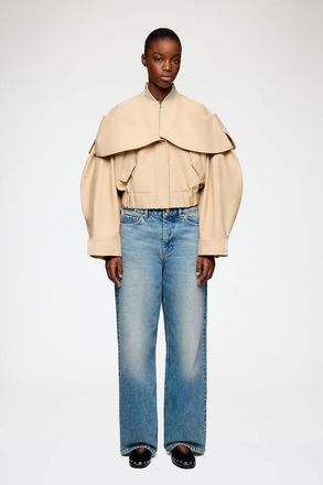 Ganni Warm Sand Bomber in Beige Cotton - Size 34 Organic