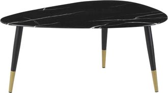 Maisons du monde Mesa de centro ovalada de cristal con efecto mármol negro y metal color latón y negro L.90