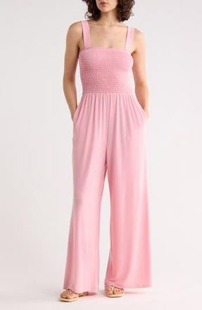 West K Smocked Knit Sleeveless Jumpsuit in Dusty Pink at Nordstrom Rack, Size X-Large